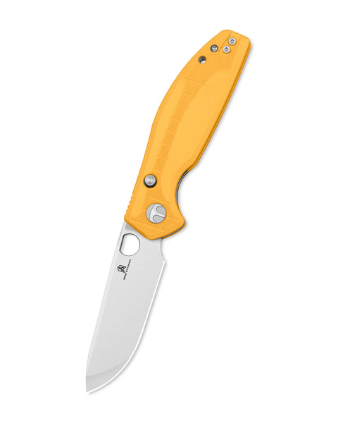 BESTECHMAN Angry Owl BMK12A-1: 3.252" D2 Blade, G10 Scales, Button Lock, Folding Knife