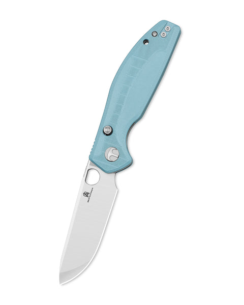 BESTECHMAN Angry Owl BMK12C-1: 3.252" D2 Blade, G10 Scales, Button Lock, Folding Knife