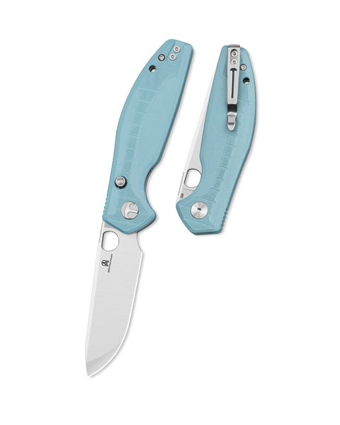 BESTECHMAN Angry Owl BMK12C-1: 3.252" D2 Blade, G10 Scales, Button Lock, Folding Knife