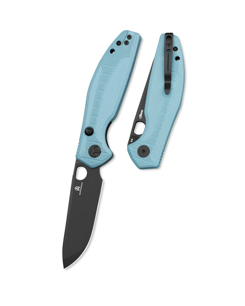 BESTECHMAN Angry Owl BMK12C-2: 3.252" D2 Blade, G10 Scales, Button Lock, Folding Knife