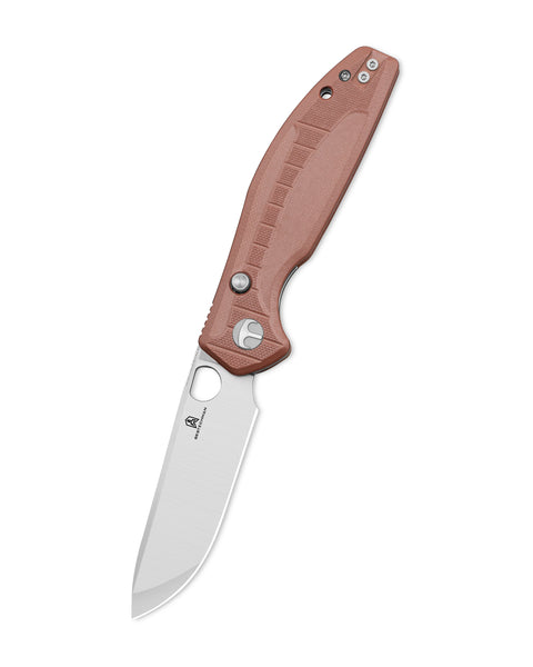 BESTECHMAN Angry Owl BMK12D-1: 3.252" D2 Blade, G10 Scales, Button Lock, Folding Knife