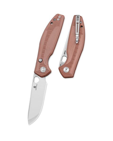 BESTECHMAN Angry Owl BMK12D-1: 3.252" D2 Blade, G10 Scales, Button Lock, Folding Knife