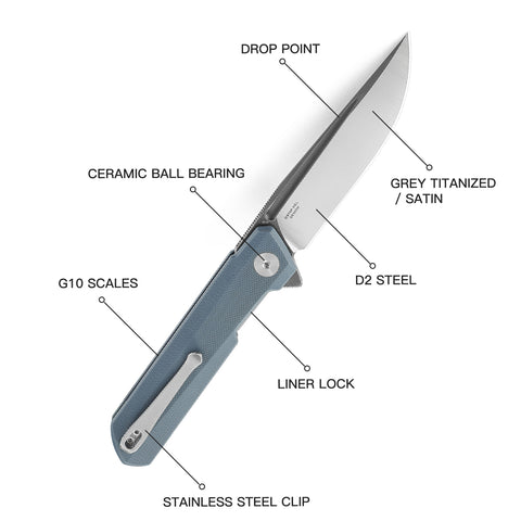 BESTECHMAN DUNDEE BMK01F: 3.35" D2 Steel Blade, G10 Scales, Liner Lock, Flipper